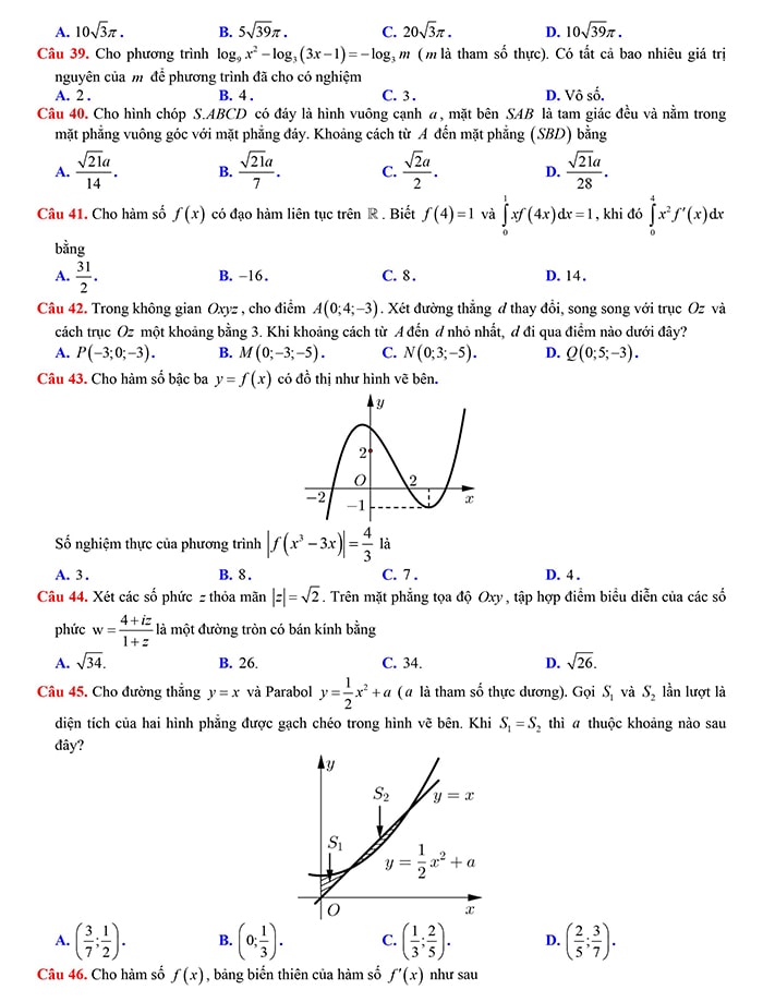 Đề thi THPT quốc gia 2019 môn Toán
